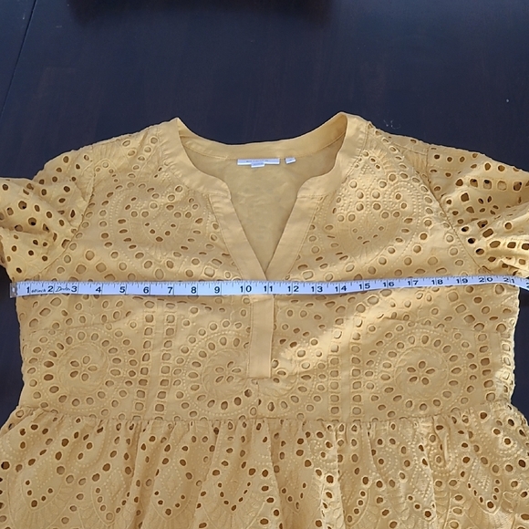 Chico's Mustard Eyelet Midi Dress Size 12 - Picture 9 of 11